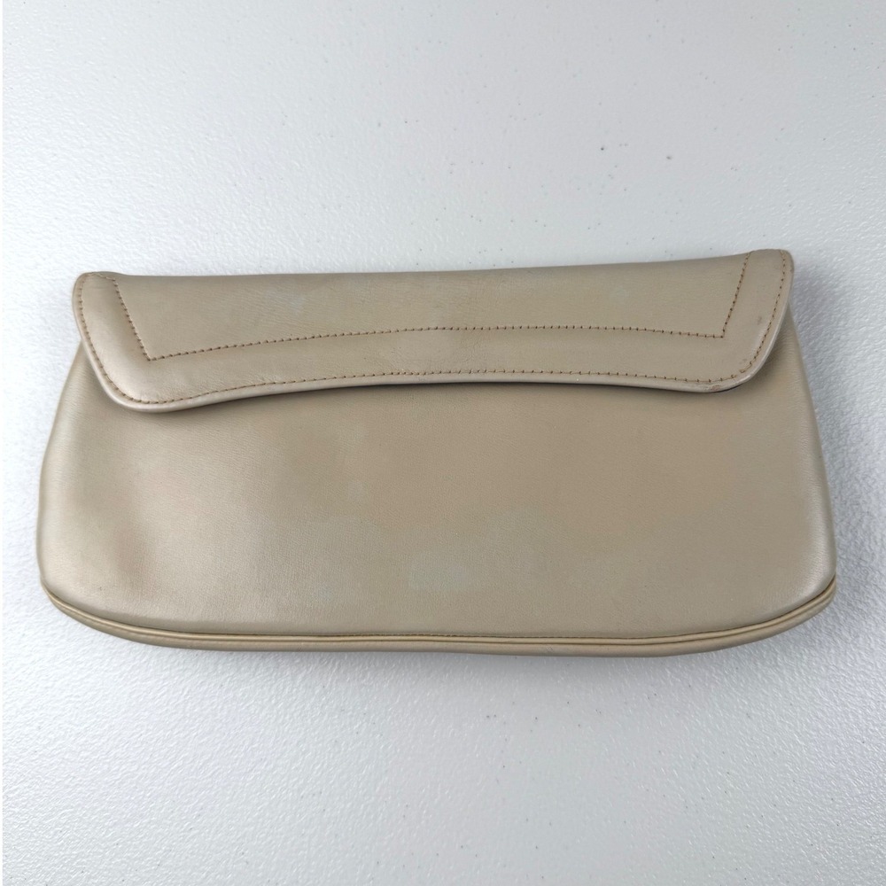 Vintage Marlow Beige‎ Leather Clutch Bag Envelope Snap Closure Made in USA